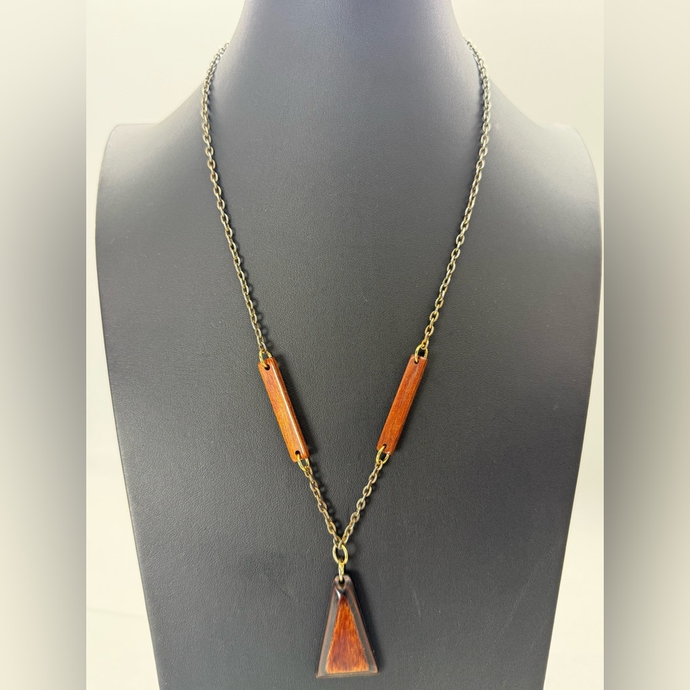 Handmade Wooden Geometric Pendant Natural Necklace Boho Minimalist Style‎ Gift
